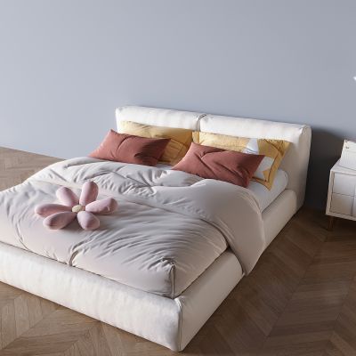 奶油儿童床女孩床 实木床头柜吊灯 软包床枕头抱枕床品