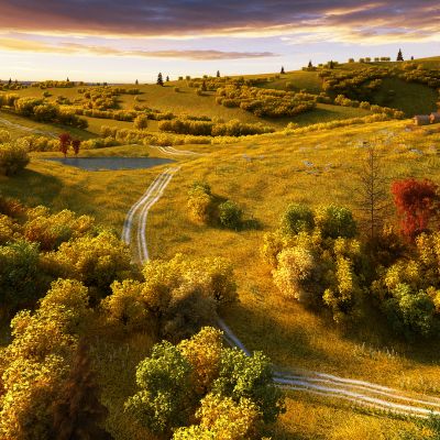 现代秋景草原牧场景观公园