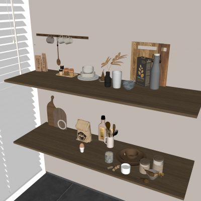 餐具碟盘碗具茶杯 调料瓶厨房用品 切菜板实木置物架