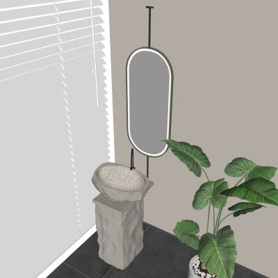 北欧立柱洗手盆 落地洗手池智能镜 圆形台盆洗脸盆