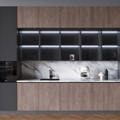 中式橱柜吊柜 咖啡机水龙头 嵌入式蒸箱烤箱