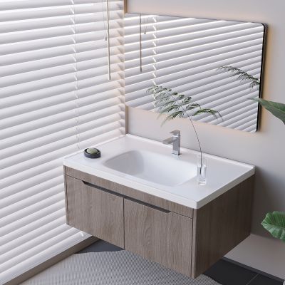 悬空浴室柜智能镜柜 实木卫浴柜水龙头 洗手台陶瓷台