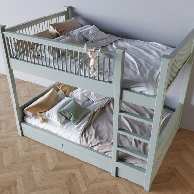 实木奶油上下床铺 儿童高低双层床