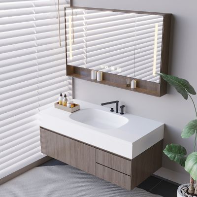 悬空浴室柜智能镜柜 实木卫浴柜水龙头 洗手台陶瓷台