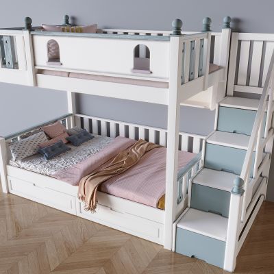 实木奶油上下床铺 儿童高低双层床