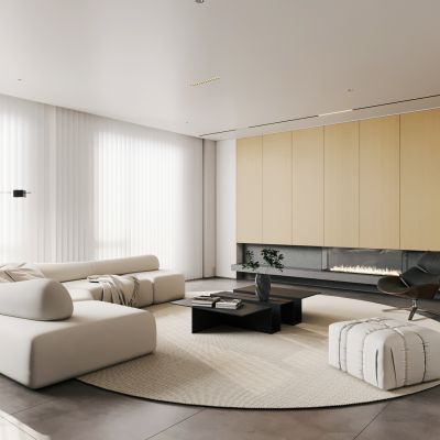 现代极简客餐厅 大平层客餐厅 横厅客餐厅 无主灯客餐厅 黑白客餐厅