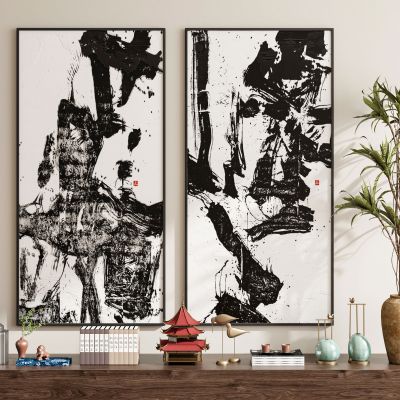 现代新中式侘寂中古风挂画装饰画组合