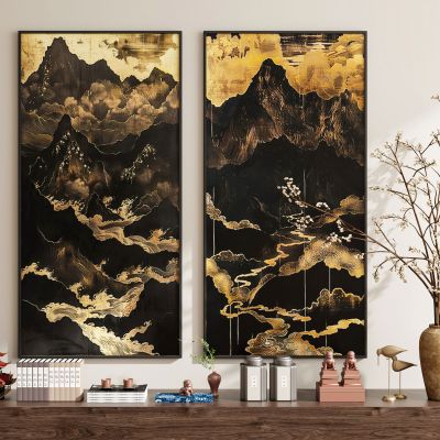 现代新中式侘寂中古风挂画装饰画组合