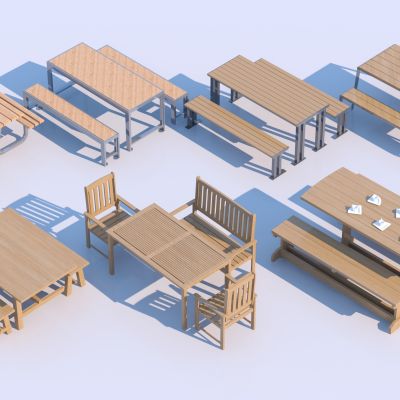 现代户外休闲桌椅组合3D模型