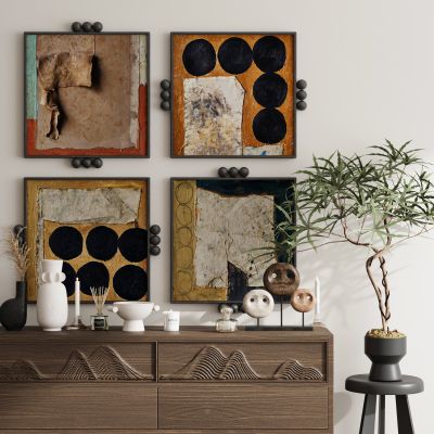 现代新中式侘寂中古风挂画装饰画组合