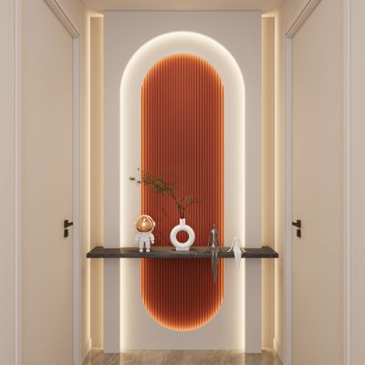 奶油 简约风 圆弧灯带 格栅 走廊端景 玄关