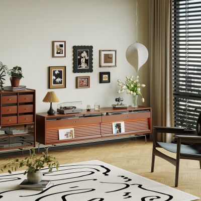 现代中古风电视柜 边柜 成品电视柜 实木电视柜