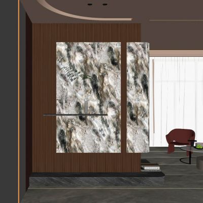 意式 轻奢风 奢石 弧形吊顶 悬浮式 入户端景 玄关