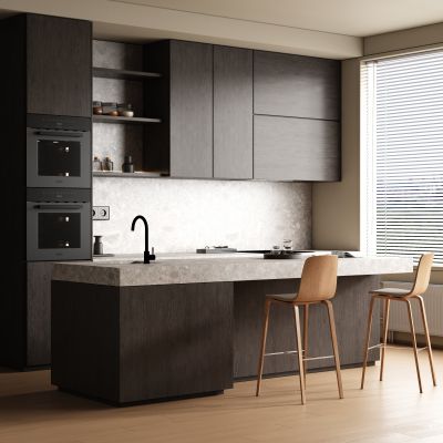 现代中古风橱柜中岛台