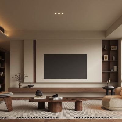 现代中古风客厅  电视背景墙