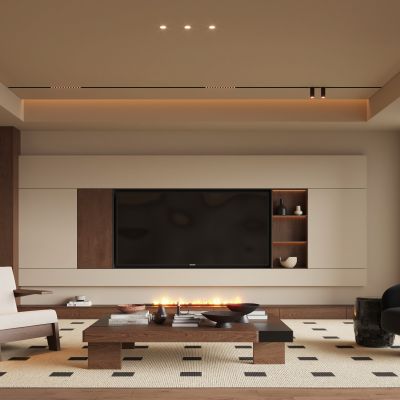 现代中古风客厅  电视背景墙