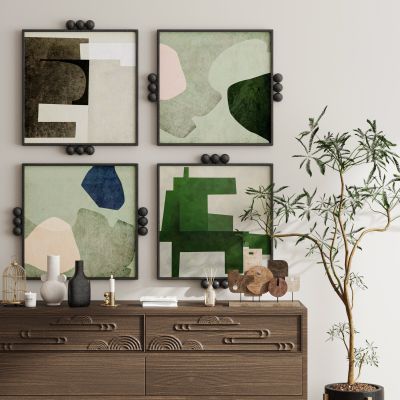 现代新中式侘寂中古风挂画装饰画组合