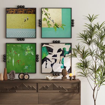 现代新中式侘寂中古风挂画装饰画组合