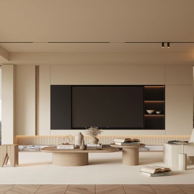 现代中古风客厅  电视背景墙