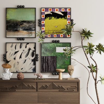 现代新中式侘寂中古风挂画装饰画组合