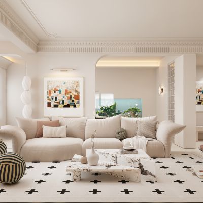 法式客厅，沙发组合，茶几，