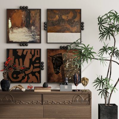 现代新中式侘寂中古风挂画装饰画组合