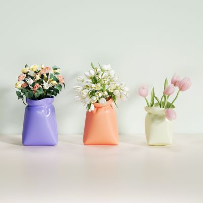 花瓶花盆鲜花摆件郁金香康乃馨黄玫瑰百合绿植盆栽桌面绿植创意花瓶布袋花瓶陶瓷瓶
