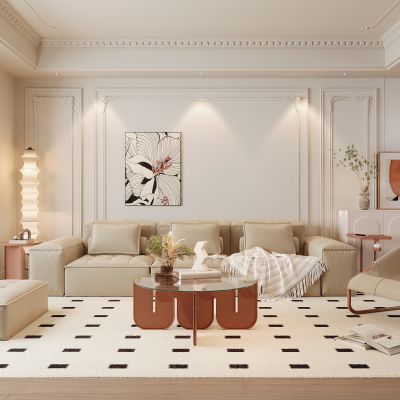 法式客厅，沙发组合，茶几，