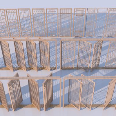 新中式屏风隔断组合3D模型