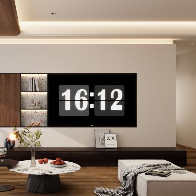 意式 中古风 实木顶 内嵌电视 大平层 电视玄关一体柜