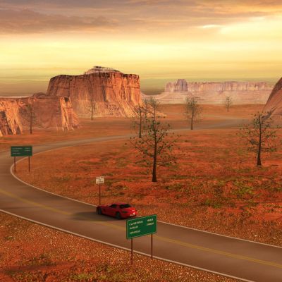  现代西部戈壁公路景观