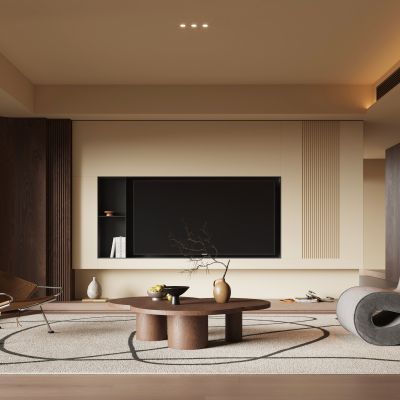 现代中古风客厅  电视背景墙