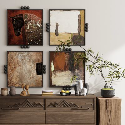 现代新中式侘寂中古风挂画装饰画组合