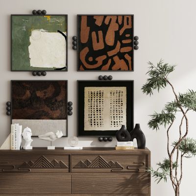 现代新中式侘寂中古风挂画装饰画组合