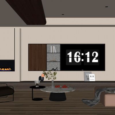 意式 中古风 实木顶 内嵌电视 大平层 电视玄关一体墙