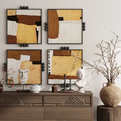 现代新中式侘寂中古风挂画装饰画组合