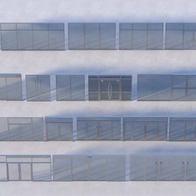 现代玻璃大门组合3D模型