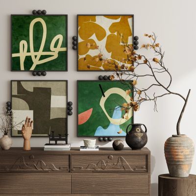 现代新中式侘寂中古风挂画装饰画组合