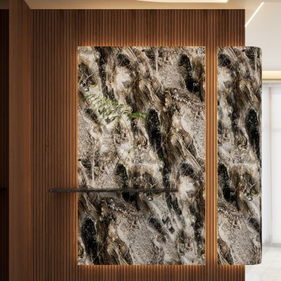 意式 轻奢风 奢石 弧形吊顶 悬浮式 入户端景 玄关