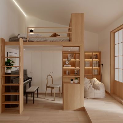 原木风卧室3D模型