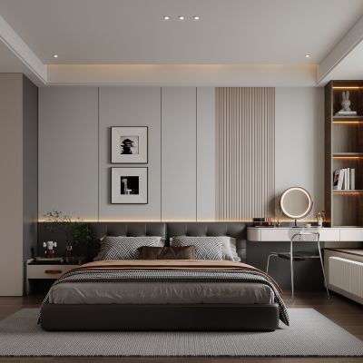 现代意式主卧 飘窗 梳妆台 