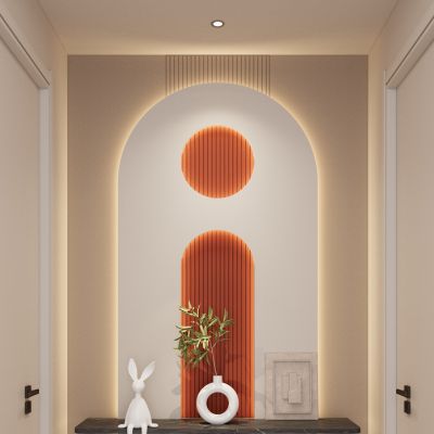 奶油 简约风 圆弧灯带 格栅 走廊端景 玄关