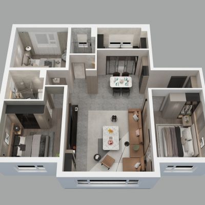 现代家装样板间鸟瞰图