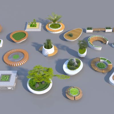 现代树池花池组合