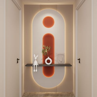 奶油 简约风 圆弧灯带 格栅 走廊端景 玄关