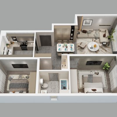 现代家装样板间鸟瞰图