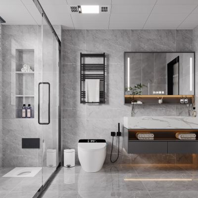 现代卫生间 马桶 毛巾架 洗漱台