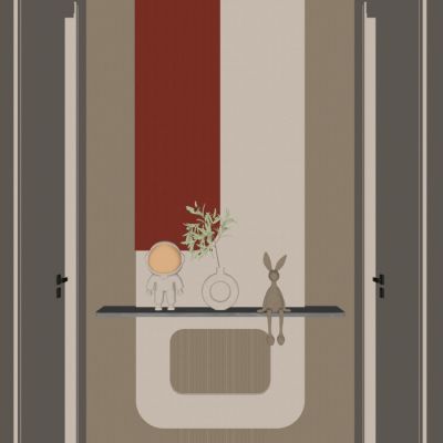 奶油 简约风 圆弧灯带 格栅 走廊端景 玄关