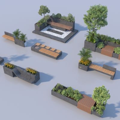 现代景观座椅组合 植物组合