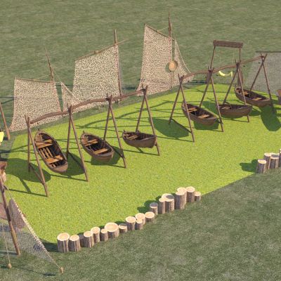 现代其他小品 晒网 渔网 晒船